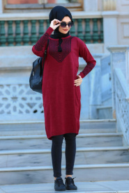 Neva Style - Claret Red Hijab Tunic 3548BR - Thumbnail