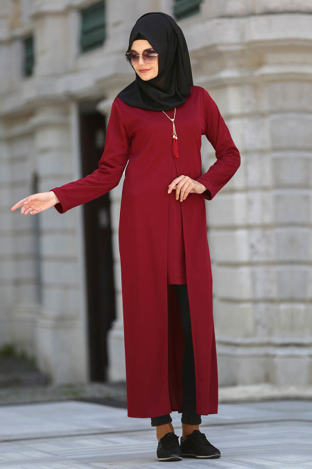 Neva Style - Claret Red Hijab Tunic 53040BR