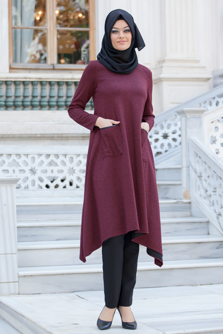Neva Style - Claret Red Hijab Tunic 6209-01BR