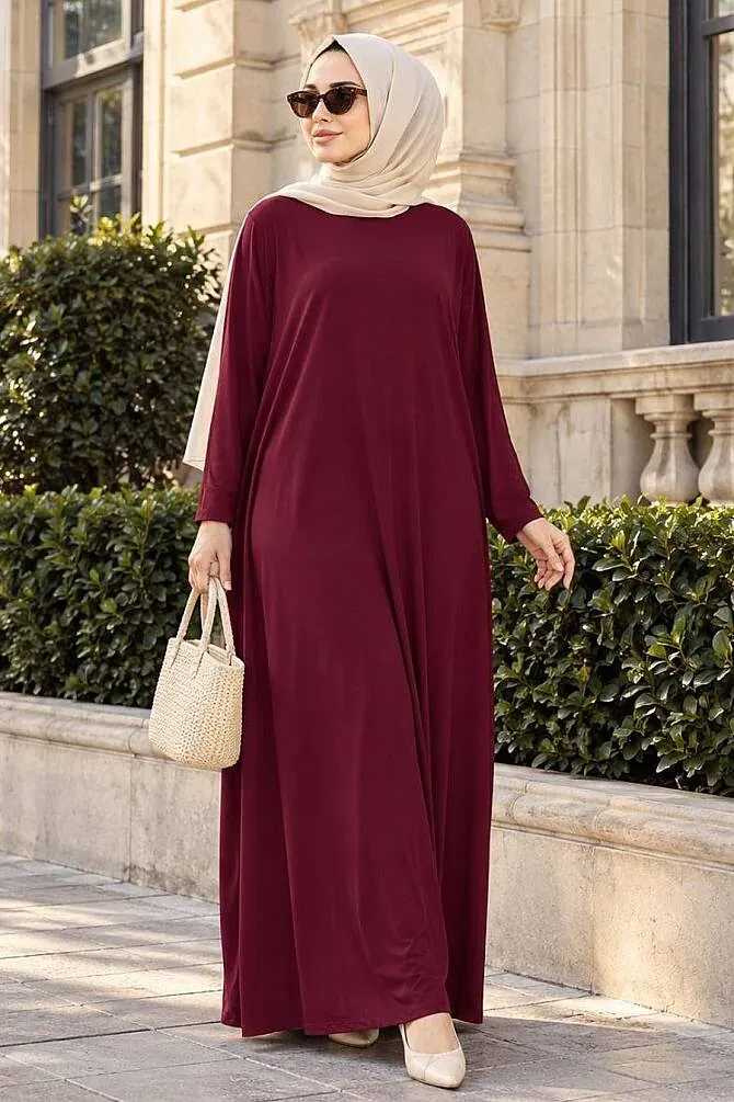 Neva Style - Claret Red Hijab Turkish Abaya 17801BR - 1