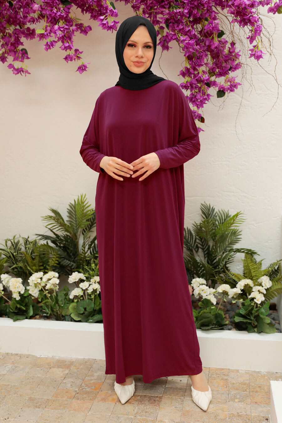 Neva Style - Claret Red Hijab Turkish Abaya 17801BR