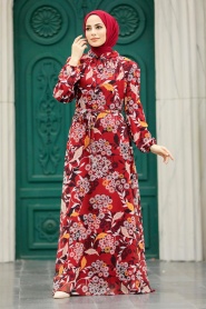 Neva Style - Claret Red Hijab Turkish Dress 27950BR - Thumbnail