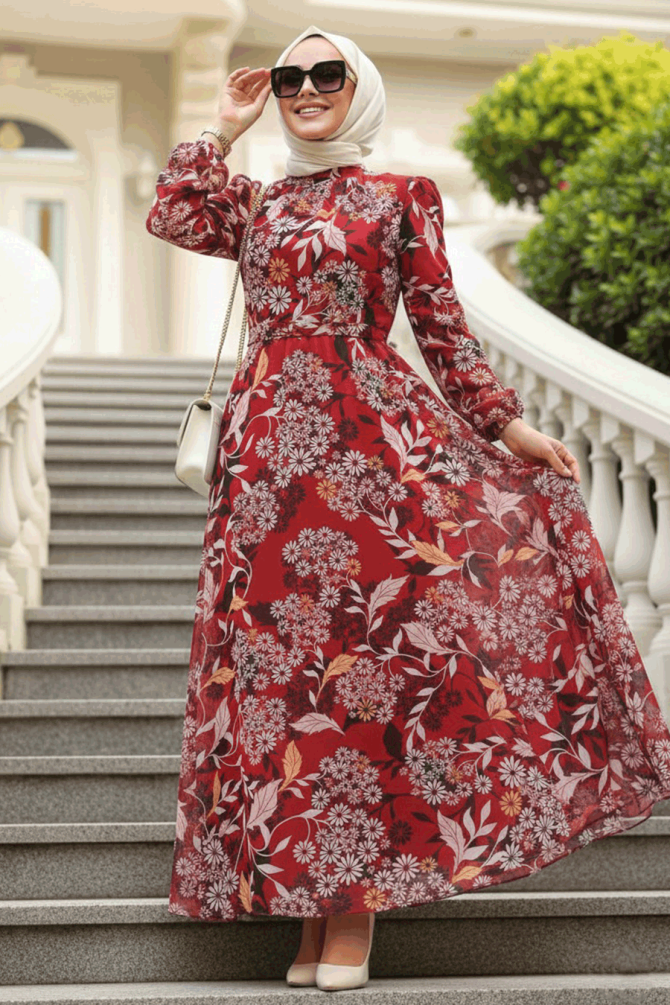 Claret Red Hijab Turkish Dress 27950BR - 1