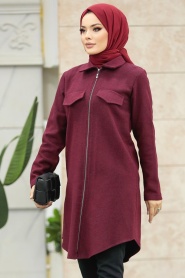 Neva Style - Claret Red Islamic Clothing Tunic 5944BR - Thumbnail
