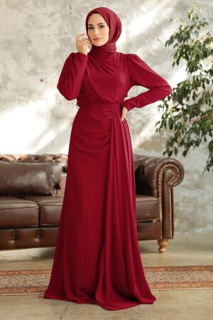 Claret Red Islamic Wedding Dress 5736BR - 1