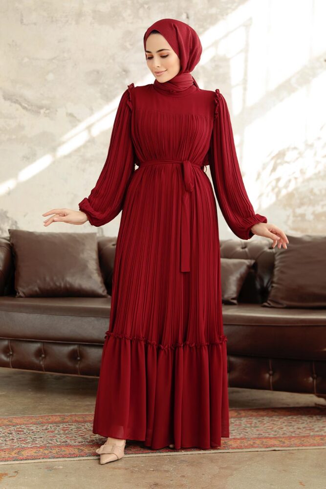Claret Red Long Dress for Muslim Ladies 3958BR - 2