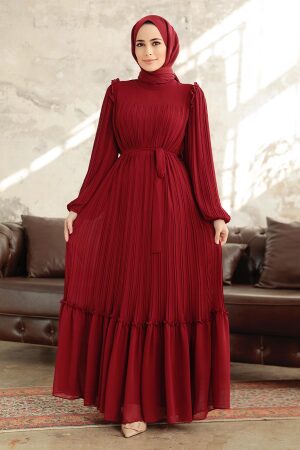 Claret Red Long Dress for Muslim Ladies 3958BR - 3