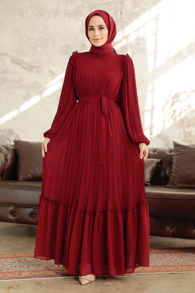 Claret Red Long Dress for Muslim Ladies 3958BR - 3