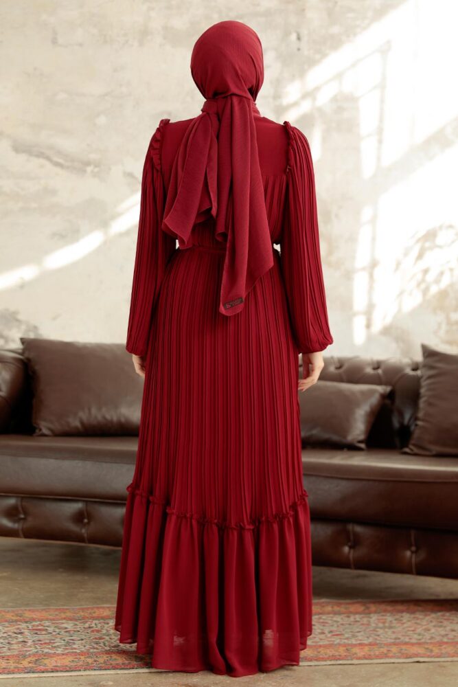 Claret Red Long Dress for Muslim Ladies 3958BR - 4