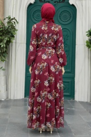 Neva Style - Claret Red Long Sleeve Dress 279082BR - Thumbnail