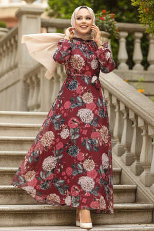 Claret Red Long Sleeve Dress 279083BR - 1