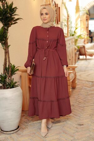 Claret Red Muslim Long Dress Style 63250BR - 1