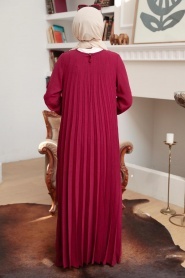 Neva Style - Claret Red Muslim Long Dress Style 76840BR - Thumbnail