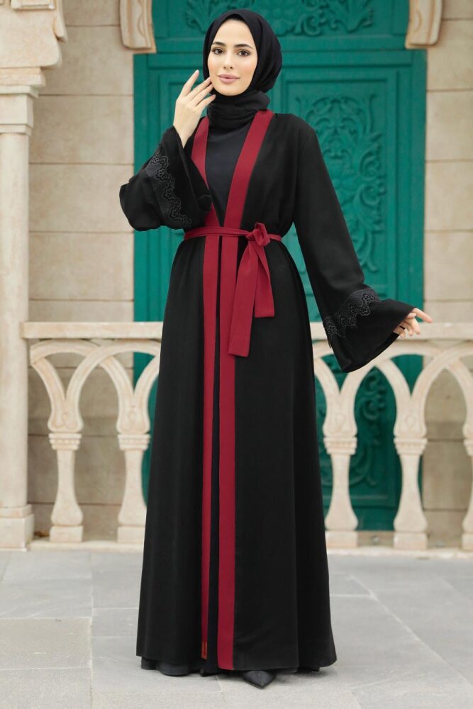 Claret Red Plus Size Abaya 55440BR - 1