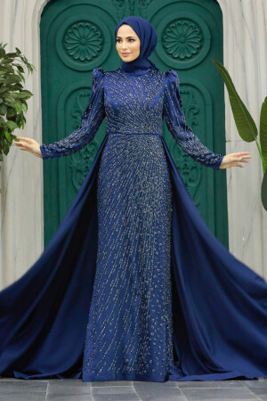 Neva Style - Modern Navy Blue Modest Islamic Clothing Wedding Dress 23310L - 1