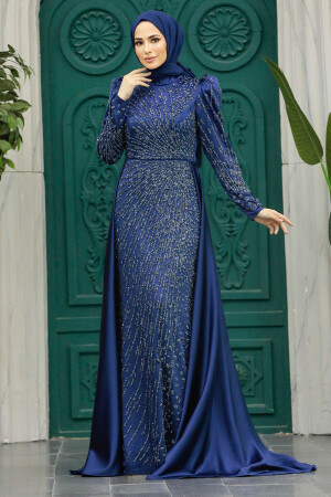 Neva Style - Modern Navy Blue Modest Islamic Clothing Wedding Dress 23310L - 2