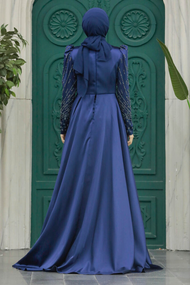 Neva Style - Modern Navy Blue Modest Islamic Clothing Wedding Dress 23310L - 4