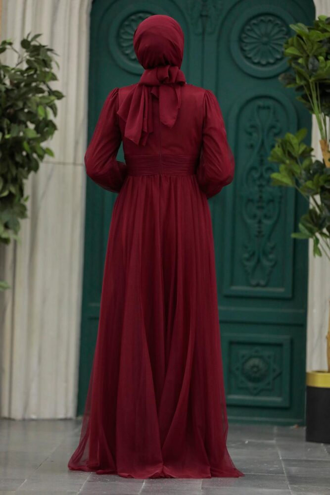 Claret Red Turkish Modest Wedding Dress 22070BR - 3