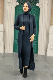 Neva Style - Combinaison Double Hijab Bleu Pétrole 3171PM - Thumbnail