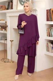 Neva Style - Combinaison Double Hijab Prune 13101MU - Thumbnail