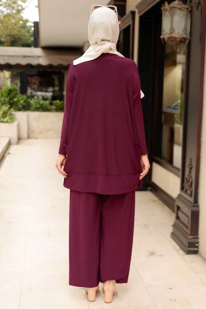 Neva Style - Combinaison Double Hijab Prune 50150MU - 3