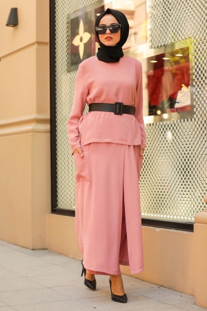 Neva Style - Combinaison Double Hijab Rose Séchée 12801GK - 1