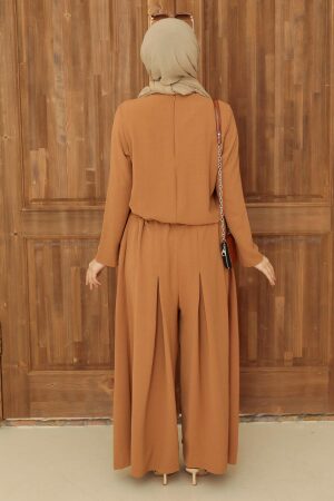 Neva Style - Combinaison Hijab Camel Détail Cardigan 51890C - 2