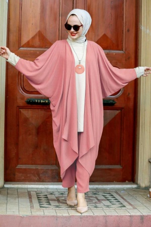 Neva Style - Combinaison Triple Hijab Rose Poudré 5175PD - 1