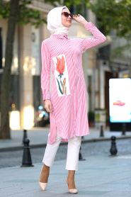 Neva Style - Coral Color Hijab Tunic 2901MR - Thumbnail