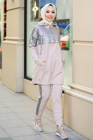 Neva Style - Costume Double Hijab Beige 11370BEJ - Thumbnail