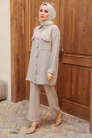 Neva Style - Costume Double Hijab Beige 16041BEJ - Thumbnail