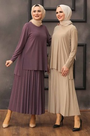 Neva Style -Costume Double Hijab Beige 41241BEJ - Thumbnail