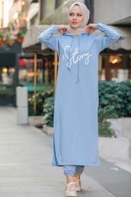 Neva Style - Costume Double Hijab Bleu 56002M - Thumbnail