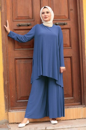 Neva Style - Costume Double Hijab Bleu Indigo 50054IM - 1