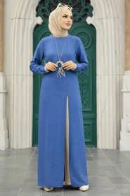 Neva Style - Costume Double Hijab Bleu Indigo 52221IM - Thumbnail