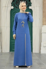 Neva Style - Costume Double Hijab Bleu Indigo 52221IM - Thumbnail