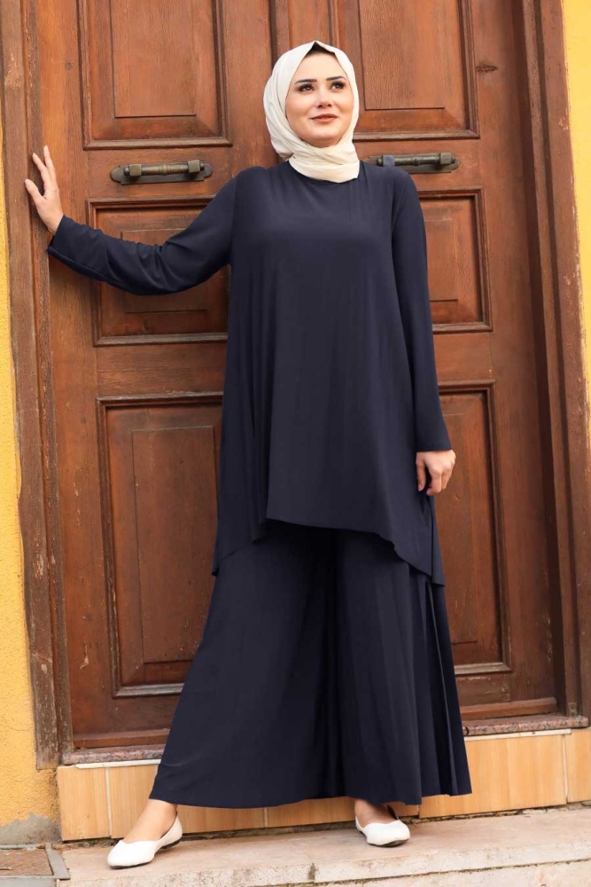 Neva Style - Costume Double Hijab Bleu Marine 50054L - 1