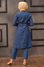 Neva Style - Costume Double Hijab Bleu Marine 543L - Thumbnail