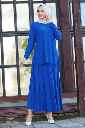 Neva Style -Costume Double Hijab Bleu Sax 41241SX - 1