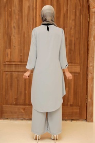 Neva Style - Costume Double Hijab Gris 12510GR - Thumbnail