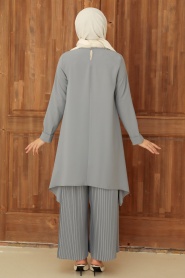 Neva Style - Costume Double Hijab Gris 5715GR - Thumbnail