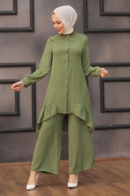 Neva Style - Costume Double Hijab Kaki 2428HK - Thumbnail