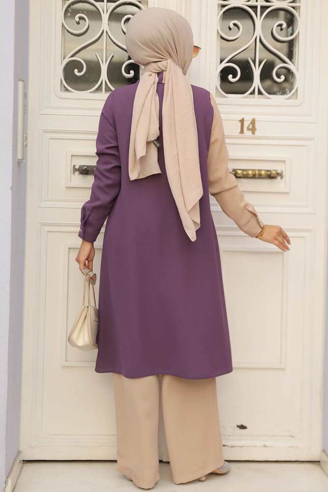 Neva Style - Costume Double Hijab Lilas Foncé 52331KLILA - 3