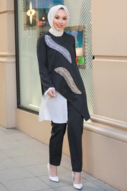 Neva Style - Costume Double Hijab Noir 10332S - Thumbnail