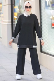 Neva Style - Costume Double Hijab Noir 1165S - Thumbnail