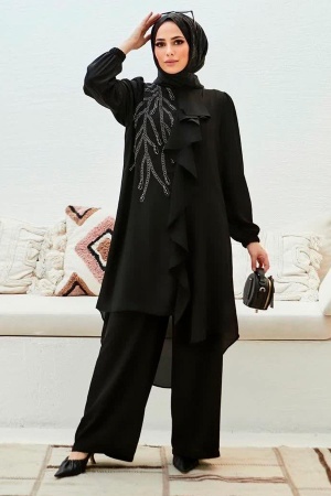 Neva Style - Costume Double Hijab Noir 12510S - 1