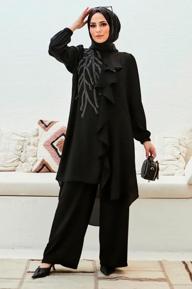 Neva Style - Costume Double Hijab Noir 12510S - 1