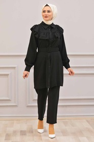 Neva Style - Costume Double Hijab Noir 14701S - Thumbnail
