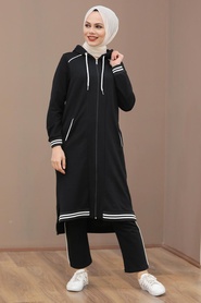 Neva Style - Costume Double Hijab Noir 17130S - Thumbnail