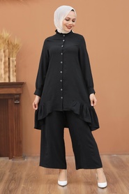Neva Style - Costume Double Hijab Noir 2428S - Thumbnail